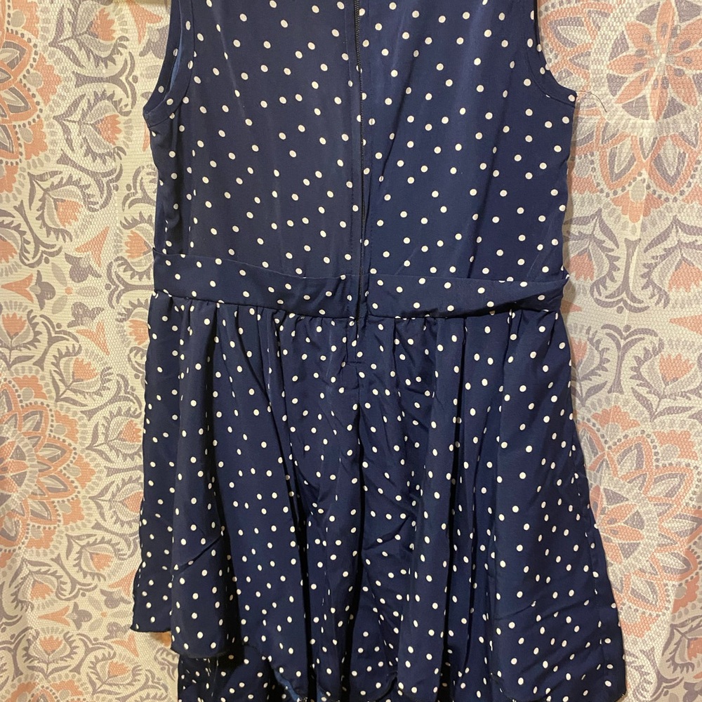 Navy Polka Dot Sleeveless Dress